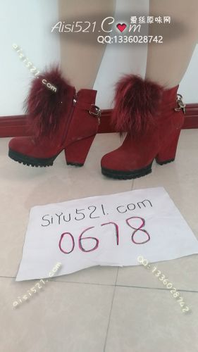 红色毛毛靴子。。原味女鞋|鞋类高中短靴