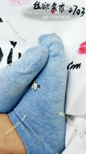 蓝色猫咪图案纯棉浅口短袜原味丝袜|袜类臭棉袜