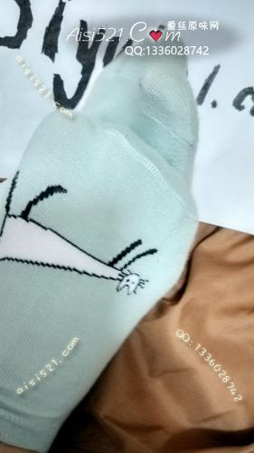 原味丝袜|袜类,臭棉袜,水绿色猫咪图案纯棉浅口短袜