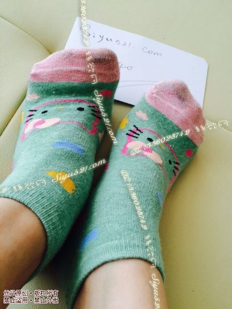 原味丝袜|袜类,臭棉袜,清纯系列之草绿色可爱凯蒂棉袜