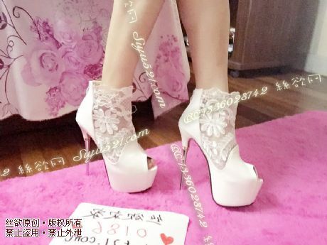 原味女鞋|鞋类,高中短跟,绣花蕾丝鱼嘴细跟超高跟鞋17cm